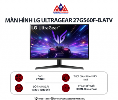 Màn hình máy tính LG UltraGear 27GS60F-B.ATV (27 inch/ 1920 x 1080/ 300 cd/m2/ 1ms/ 180Hz), bảo hành 24 tháng