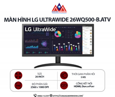 Màn hình LCD LG UltraWide 26WQ500-B.ATV (26 inch/ 2560 x 1080/ 250 cd/m2/ 5ms/ 75Hz), bảo hành 24 tháng