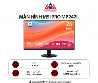 Màn hình LCD MSI PRO MP242L (23.8 inch/ 1920 x 1080/ 250 cd/m2/ 1ms/ 100Hz)