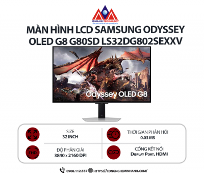 Màn hình máy tính Samsung Odyssey OLED G8 G80SD LS32DG802SEXXV (32 inch/ 3840 x 2160/ 250 cd/m2/ 0.03ms/ 240Hz)