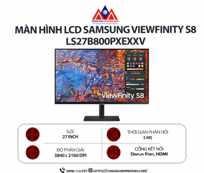 Màn hình máy tính Samsung ViewFinity S8 LS27B800PXEXXV (27inch/ 3840 x 2160/ 5ms/ 60Hz)