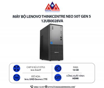 Máy bộ Lenovo ThinkCentre Neo 50t Gen 5 12UB0028VA (i7-13700/ Ram 16GB/ SSD 512GB/ Windows 11/1Y)