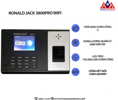 Máy chấm công vân tay Ronald Jack 3800 Pro Wifi