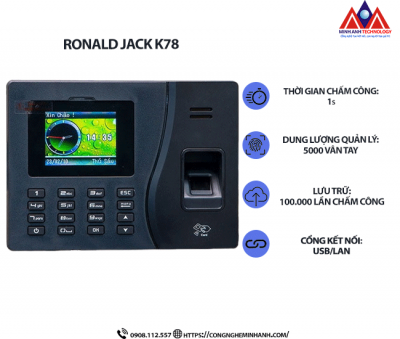 Máy chấm công vân tay Ronald Jack K78