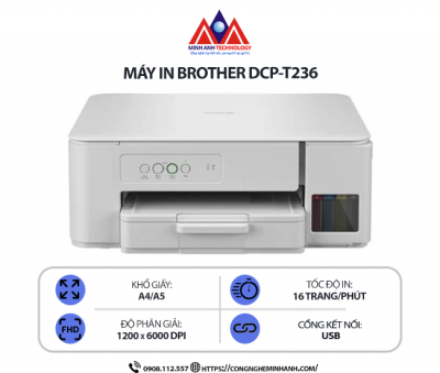 Máy in Brother DCP-T236 - In phun màu đa năng, Scan, Copy, in ảnh sắc nét kết nối cổng USB, tiết kiệm mực