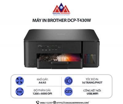 Máy in Brother DCP-T430W - In phun màu đa năng, Scan, Copy, kết nối Wifi & cổng USB, in tốc độ cao