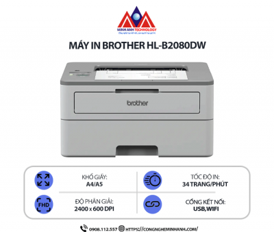 Máy in Brother HL-B2080DW - In laser trắng đen đơn năng, kết nối wifi & usb, in 2 mặt tự động, in qua điện thoại Máy in Brother HL-B2080DW - In laser trắng đen đơn năng, kết nối wifi & usb, in 2 mặt tự động, in qua điện thoại