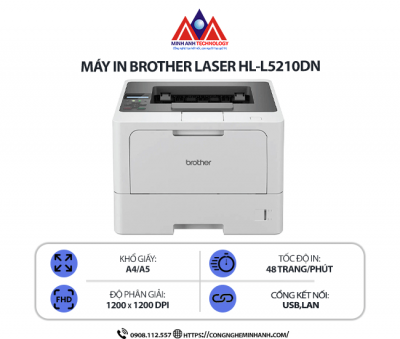 Máy in Brother HL-L5210DN - In laser trắng đen,  kết nối mạng LAN & cổng USB, in 2 mặt tự động, in tốc độ cao