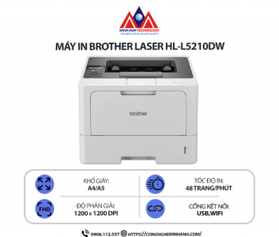 Máy in Brother HL-L5210DW - In laser trắng đen, kết nối Wifi & Cổng USB, in 2 mặt tự động, in tốc độ cao