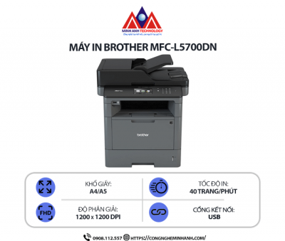 Máy in Brother MFC-L5700DN - In laser trắng đen đa năng, scan, copy, fax, in 2 mặt tự động, kết nối cổng USB & mạng LAN