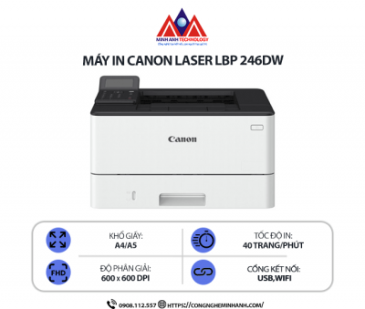 Máy in Canon LBP 246DW - In laser trắng đen, kết nối Wifi & cổng USB, in 2 mặt tự động,  in qua điện thoại