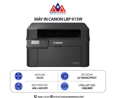 Máy in Canon LBP 913w - In laser trắng đen đơn năng, kết nối USB/Wi-Fi, in khổ A4/A5, in tốc độ cao
