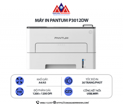 Máy in Pantum P3012DW - In Laser Đen Trắng, Kết Nối WiFi & Cổng USB, In 2 Mặt Tự Động,  In Qua Điện Thoại