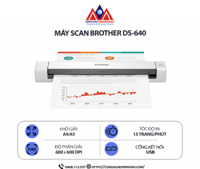 Máy Scan Brother DS-640 - Scan Tài Liệu 1 Mặt, Kết Nối USB, Tốc Độ Quét Cao, Scan Màu