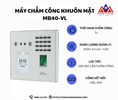Máy Chấm Công khuôn mặt MB40-VL