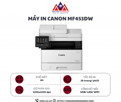 Máy in Canon MF453dw (In, Scan, Copy, 2 mặt, DADF, USB, Wifi, LAN)