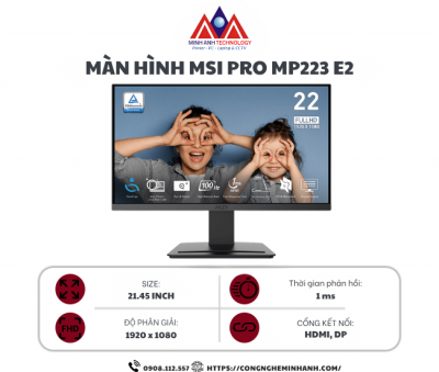 Màn Hình MSI PRO MP223 E2 (21.45 inch/ VA/ FHD/ 100Hz/ 1ms)