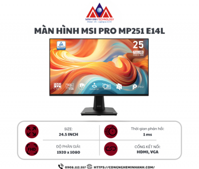 Màn Hình MSI PRO MP251 E14L (24.5 inch/ IPS/ FHD/ 144Hz/ 1ms)
