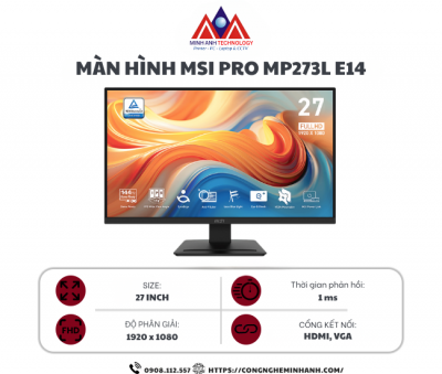 Màn Hình MSI PRO MP273L E14 (27 inch/ IPS/ FHD/ 144Hz/ 1ms)