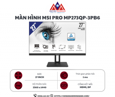 Màn hình Msi Pro MP273QP - 3PB6 (27 inch/ 2K/ IPS/ 75Hz/ 1 ms)