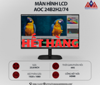 Màn hình máy tính AOC 24B2H2/74 (23.8 inch IPS/ 1920 × 1080/ 250 cd/m2/ 4ms/ 100Hz), bảo hành 24 tháng
