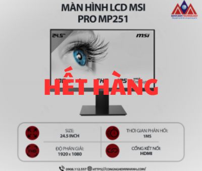 Màn hình máy tính MSI PRO MP251 (24.5 inch IPS/ 1920 x 1080/ 300 nits/ 1ms/ 100Hz), bảo hành 24 tháng