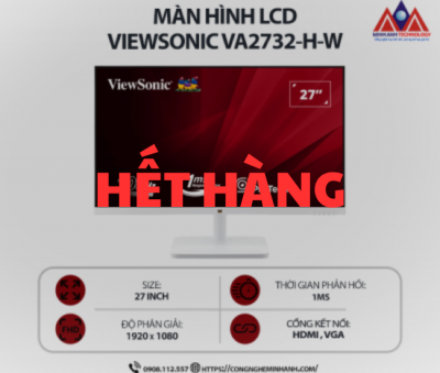 Màn Hình máy tính ViewSonic VA2732-H-W (27 inch IPS/ 1920 x 1080/ 250 cd/m2/ 1ms/ 100Hz), bảo hành 24 tháng