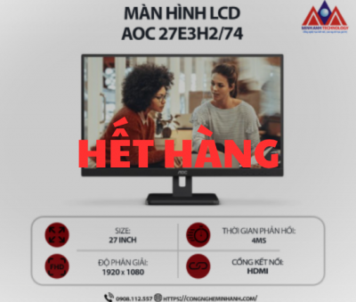Màn hình máy tính AOC 27E3H2/74 (27 inch IPS/ 1920 × 1080/ 250 cd/m2/ 4ms/ 100Hz), bảo hành 24 tháng