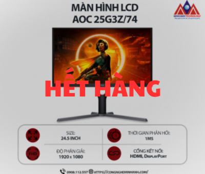 Màn hình máy tính AOC 25G3Z/74 (24.5 inch IPS/ 1920 × 1080/ 400 cd/m2/ 1ms/ 240Hz), bảo hành 24 tháng
