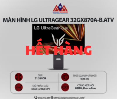 Màn hình máy tính LG UltraGear 32GX870A-B.ATV (31.5 inch/ 3840 x 2160/ 275 cd/m2/ 0.03ms/ 240Hz), bảo hành 24 tháng