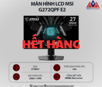 Màn hình máy tính MSI G272QPF E2 (27 inch IPS/ 2560 x 1440/ 300 nits/ 1ms/ 180Hz), bảo hành 24 tháng
