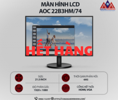 Màn hình máy tính AOC 22B3HM/74 (21.5 inch VA/ 1920 x 1080/ 250 cd/m2/ 4ms/ 75Hz), bảo hành 24 tháng