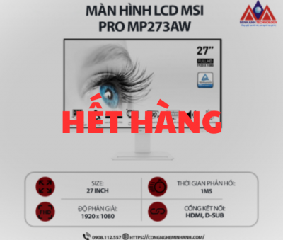 Màn hình máy tính MSI PRO MP273AW (27 inch IPS/ 1920 x 1080/ 250 cd/m2/ 1ms/ 100Hz), bảo hành 24 tháng