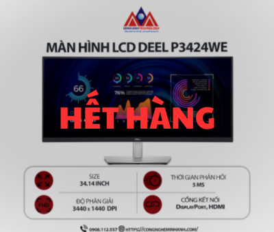 Màn hình máy tính Dell P3424WE (34.14 inch/ 3440 x 1440/ 300 cd/m2/ 5ms/ 60Hz), bảo hành 24 tháng