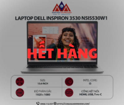 Laptop Dell Inspiron 3530 N5I5530W1 (i5-1334U/ Ram 16GB/ SSD 512GB/ Windows 11/ 1Y/ Bạc)