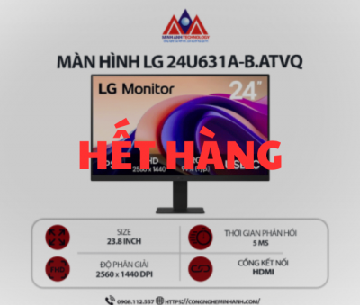 Màn hình máy tính LG 24U631A-B.ATVQ (23.8 inch/ 2560 x 1440/ 250 cd/m2/ 5ms / 100Hz), bảo hành 24 tháng