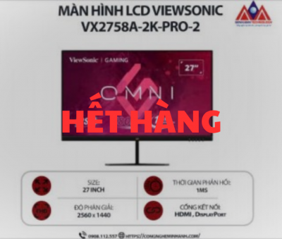 Màn hình máy tính Viewsonic VX2758A-2k-PRO-2 (27 inch IPS/ 2560 x 1440/ 300 cd/m2/ 1ms/ 170Hz), bảo hành 24 tháng