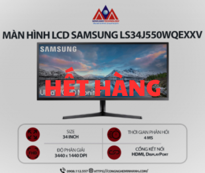 Màn hình máy tính Samsung LS34J550WQEXXV (34 inch / 3440 x 1440/ 300 CD/M2 / 4MS/ 75Hz)  bảo hành 24 tháng