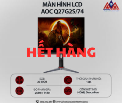 Màn hình máy tính AOC Q27G2S/74 (27 inch IPS/ 2560 × 1440/ 350 cd/m2/ 1ms/ 144Hz), bảo hành 24 tháng