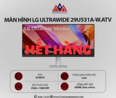 Màn hình máy tính LG UltraWide 29U531A-W.ATV (29 inch/ 2560 x 1080/ 250 cd/m2/ 5ms/ 100Hz), bảo hành 24 tháng