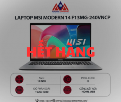 Laptop MSI Modern 14 F13MG-240VNCP (i5-1335U/ Ram 8GB/ SSD 512GB/ Windows 11 Home/ 1Y/ Xám)