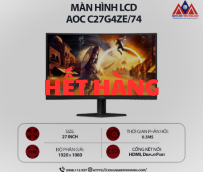 Màn hình máy tính AOC Gaming C27G4ZE/74 (27 inch VA/ 1920 x 1080/ 300 cd/m2/ 0.3ms/ 240Hz/ Curved), bảo hành 24 tháng
