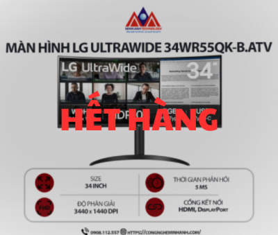 Màn hình máy tính LG UltraWide 34WR55QK-B.ATV (34 inch/ 3440 x 1440/ 240 cd/m2/ 5ms/ 100Hz), bảo hành 24 tháng