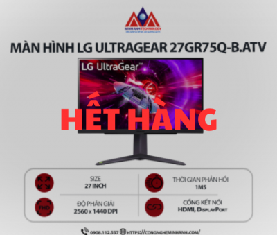 Màn hình máy tính LG UltraGear 27GR75Q-B.ATV (27 inch/ 2560 x 1440/ 240 cd/m2/ 1ms/ 165Hz), bảo hành 24 tháng