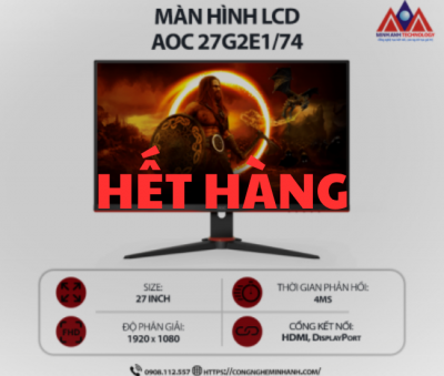 Màn hình máy tính AOC 27G2E1/74 (27 inch IPS/ 1920 × 1080/ 250 cd/m2/ 4ms/ 100Hz), bảo hành 24 tháng