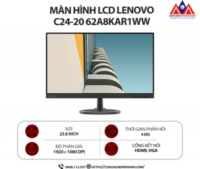 Màn hình máy tính Lenovo C24-20 62A8KAR1WW (23.8 inch IPS/ 1920 x 1080/ 250 cd/m2/ 4ms/ 75Hz), bảo hành 24 tháng