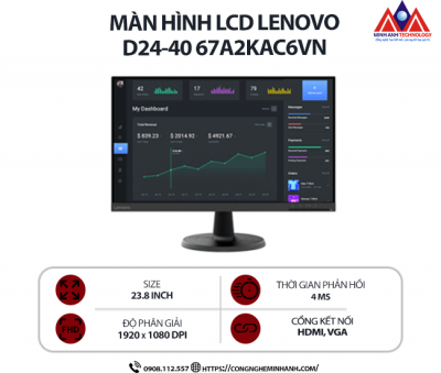 Màn hình máy tính Lenovo D24-40 67A2KAC6VN (23.8 inch VA/ 1920 x 1080/ 250 nits/ 4ms/ 75Hz), bảo hành 24 tháng