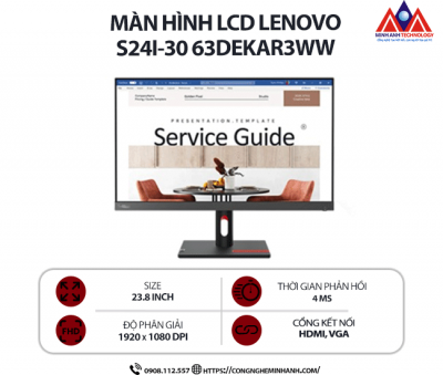 Màn hình máy tính Lenovo ThinkVision S24i-30 63DEKAR3WW (23.8 inch VA/ 1920 x 1080/ 250 nits/ 4ms/ 100Hz), bảo hành 24 tháng