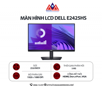 Màn hình máy tính Dell E2425HS (23.8 inch VA/ 1920 x 1080/ 250 cd/m2/ 5ms/ 75Hz), bảo hành 24 tháng