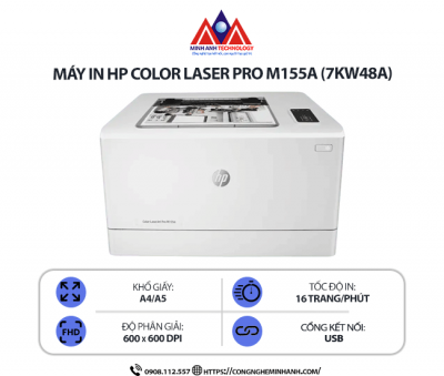 Máy in HP Color LaserJet Pro M155A (7KW48A) – In laser màu A4, in 1 mặt, kết nối cổng USB, tốc độ cao